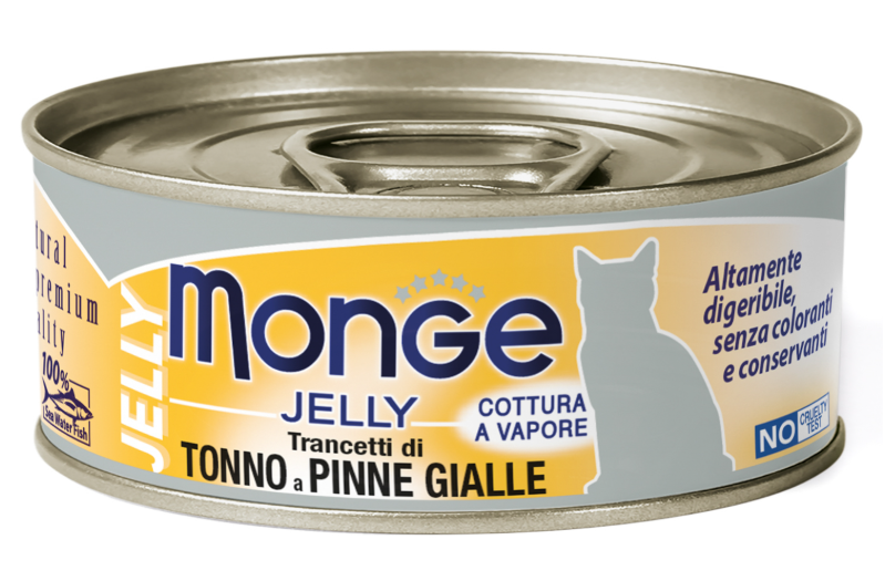 Влажный корм Monge jelly Adult cat для взрослых кошек с желтоперым тунцом, консервы 80 г