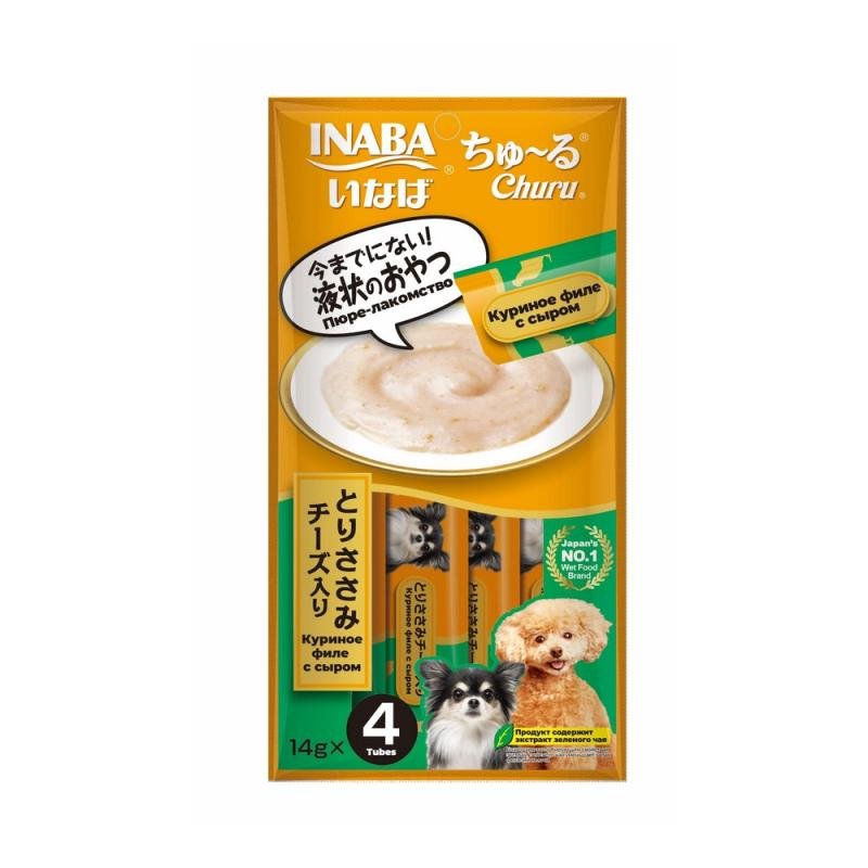 INABA Лакомство-пюре для собак Churu Куриное филе с сыром 14г