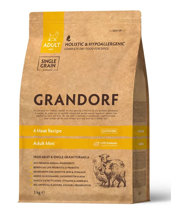 NEW GRANDORF DOG 4 Meat PRIBIOTIC MINI (4 мяса с прибиотиками для мини пород) 3кг
