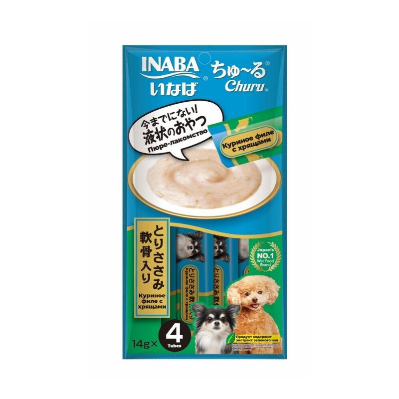 INABA Лакомство-пюре для собак Churu Куриное филе с хрящами 14г