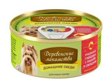 "ДЕРЕВЕНСКИЕ ЛАКОМСТВА ДОМАШНИЕ ОБЕДЫ" КОНС Д/СОБАК М-П 100г РУБЛЕНАЯ ГОВЯД. ЯЗЫКОМ ОВО-МИ 76135436