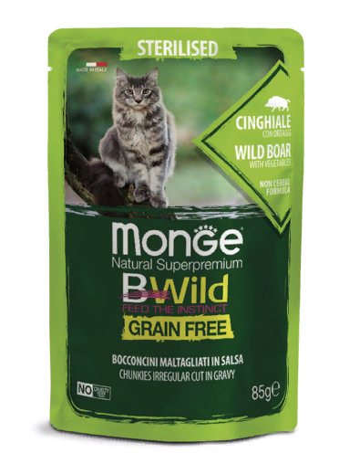 Monge Cat BWild GRAIN FREE паучи из мяса дикого кабана с овощами для стерилизованных кошек 85г