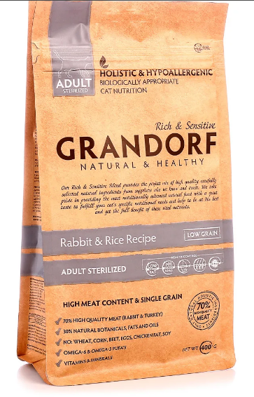NEW GRANDORF CAT Rabbit & Turkey  STERILISED (Кролик с индейкой для стерилизованных кошек) 400 гр
