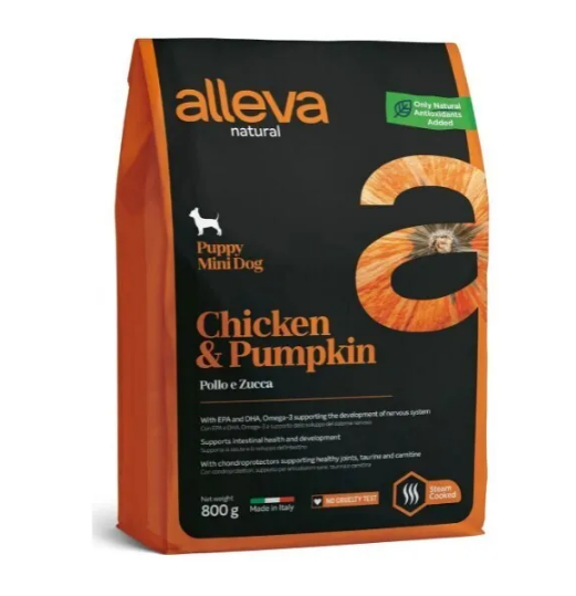 Корм для щенков Аллева Натурал с курицей и тыквой. Мини 0,8 кг