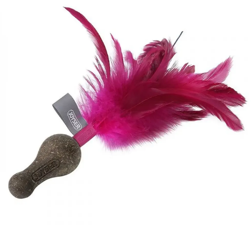 Игрушка для кошек JOYSER Catnip DuoBall из спресованной кошачьей мяты с перьями розовая 21см