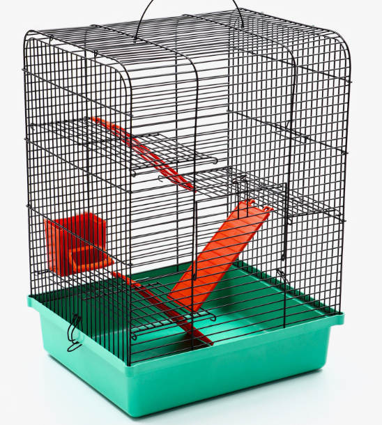 КЛЕТКА 3-х ЯРУСНАЯ ПРЯМОУГ, Д/ГРЫЗ + 3 ПОЛКИ МЕТАЛ + ЛЕСЕНКА + КОРМУШКА + ДОМ 12,5 (ТИП Б)