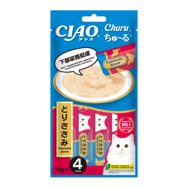 INABA Лакомство-пюре д/кошек Churu Кур. филе д/поддержания здоровья мочепол.сист.14гр