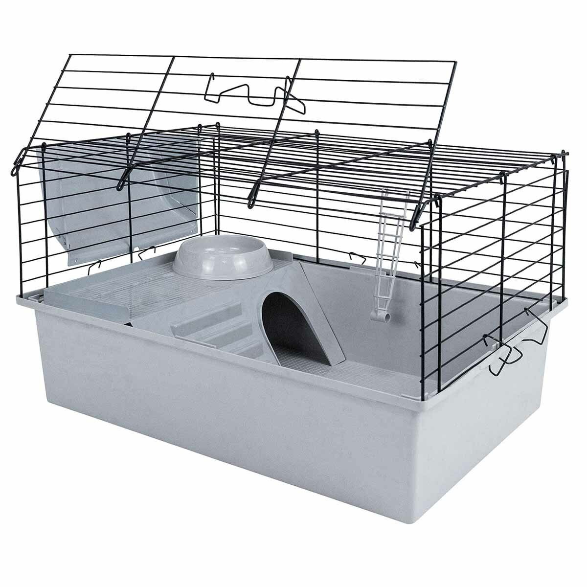 ECO Клетка РОДЖЕР 60 №1 складная, шаг прута до 25мм, 58*40*h34см (+миска, 2 кормушки) св-сер-черн