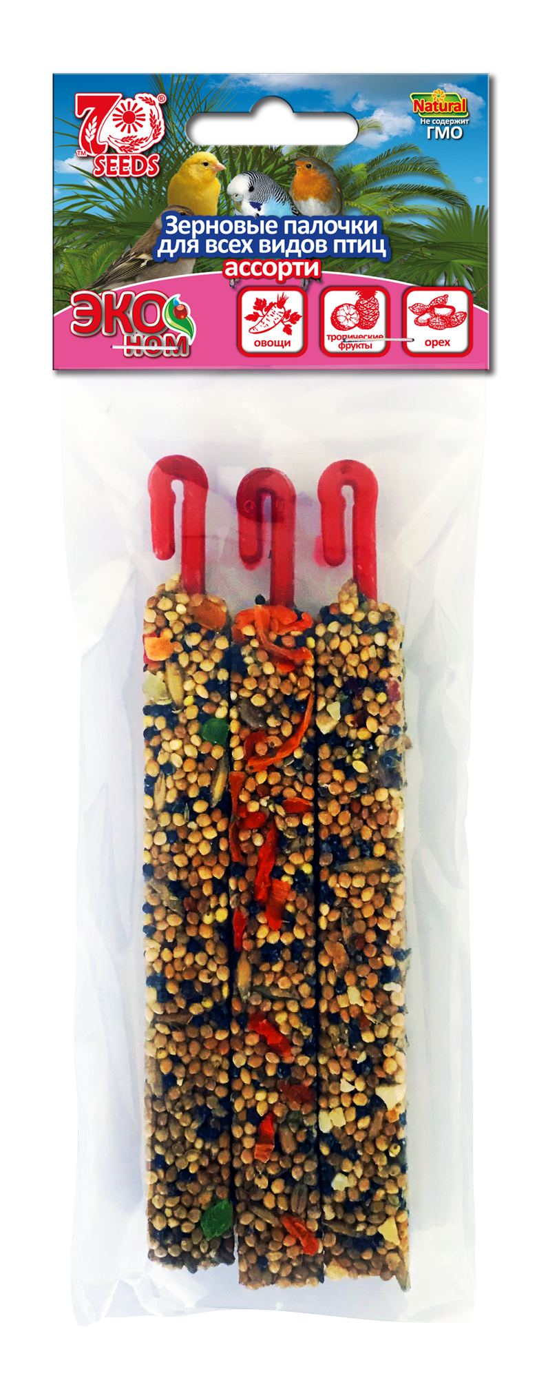 Эконом палочки д/птиц овощи.тропич.фрукты,орех 3шт/уп