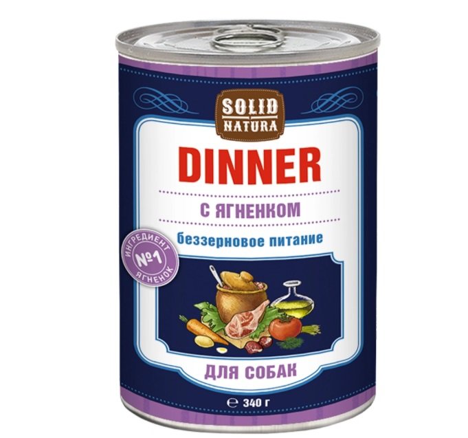 Solid Natura Dinner Ягненок влажный корм для собак жестяная банка 0,34 кг