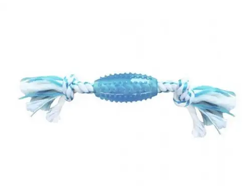 CanineClean игрушка для собак Регби синтетическая резина с канатом 25 см с ароматом мяты, голубой