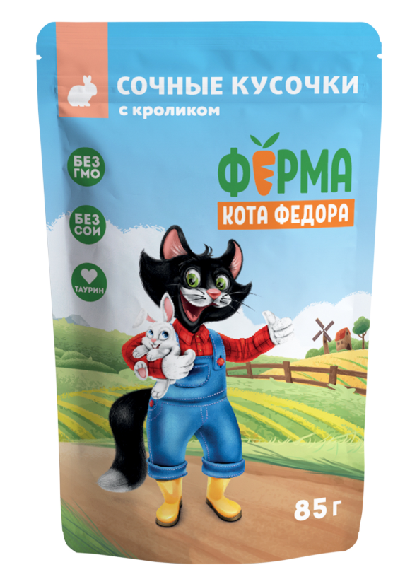 Влажный корм Ферма кота Фёдора сочные кусочки для кошек с кроликом 85г