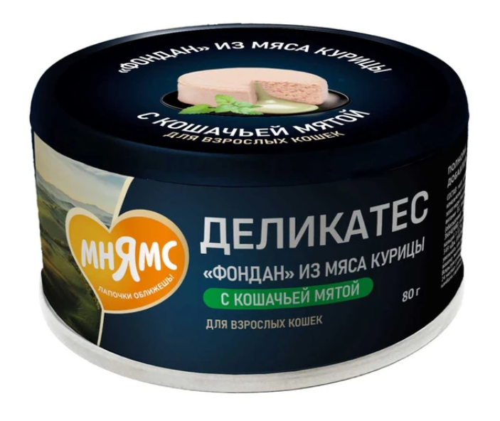 Влажный корм Мнямс Деликатес "Фондан" из мяса курицы с кошачьей мятой для кошек 80 г