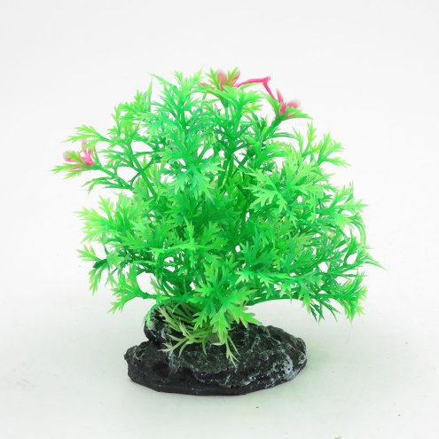 Aquanimal Растение пласт. «Куст малый зеленый с цветами» 7x5x10см