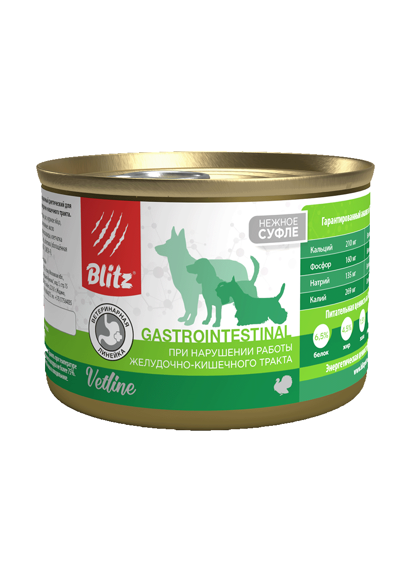 BLITZ Dog Vetline GASTRO Паштет с индейкой д/собак ЖБ 200гр