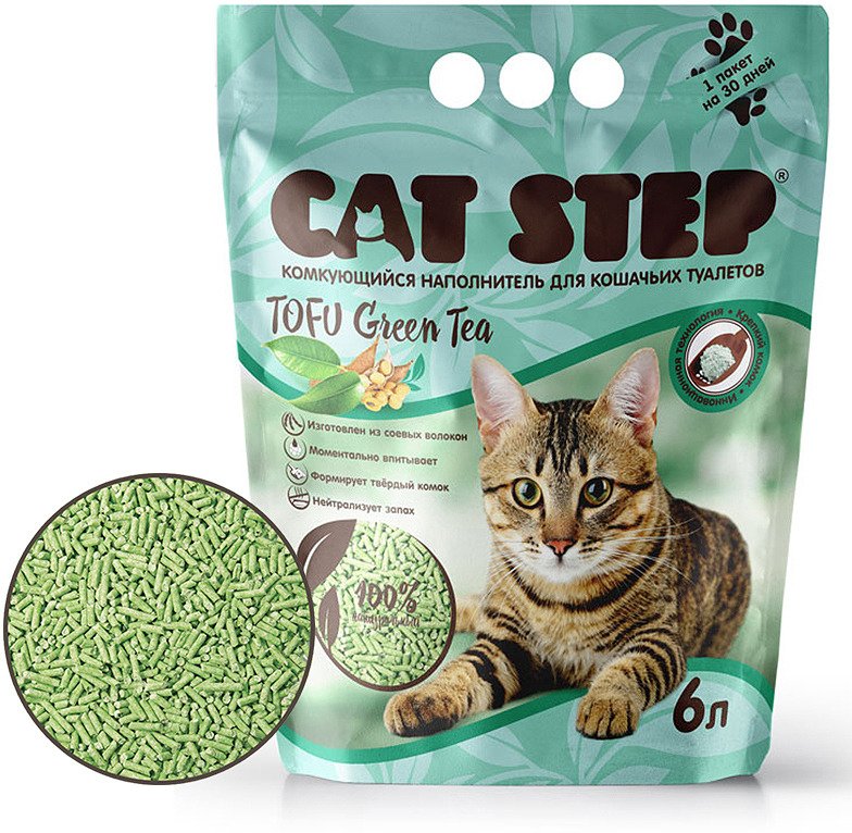 Наполнитель для кошачьих туалетов Cat Step Tofu Green Tea 6L, растительный комкующийся
