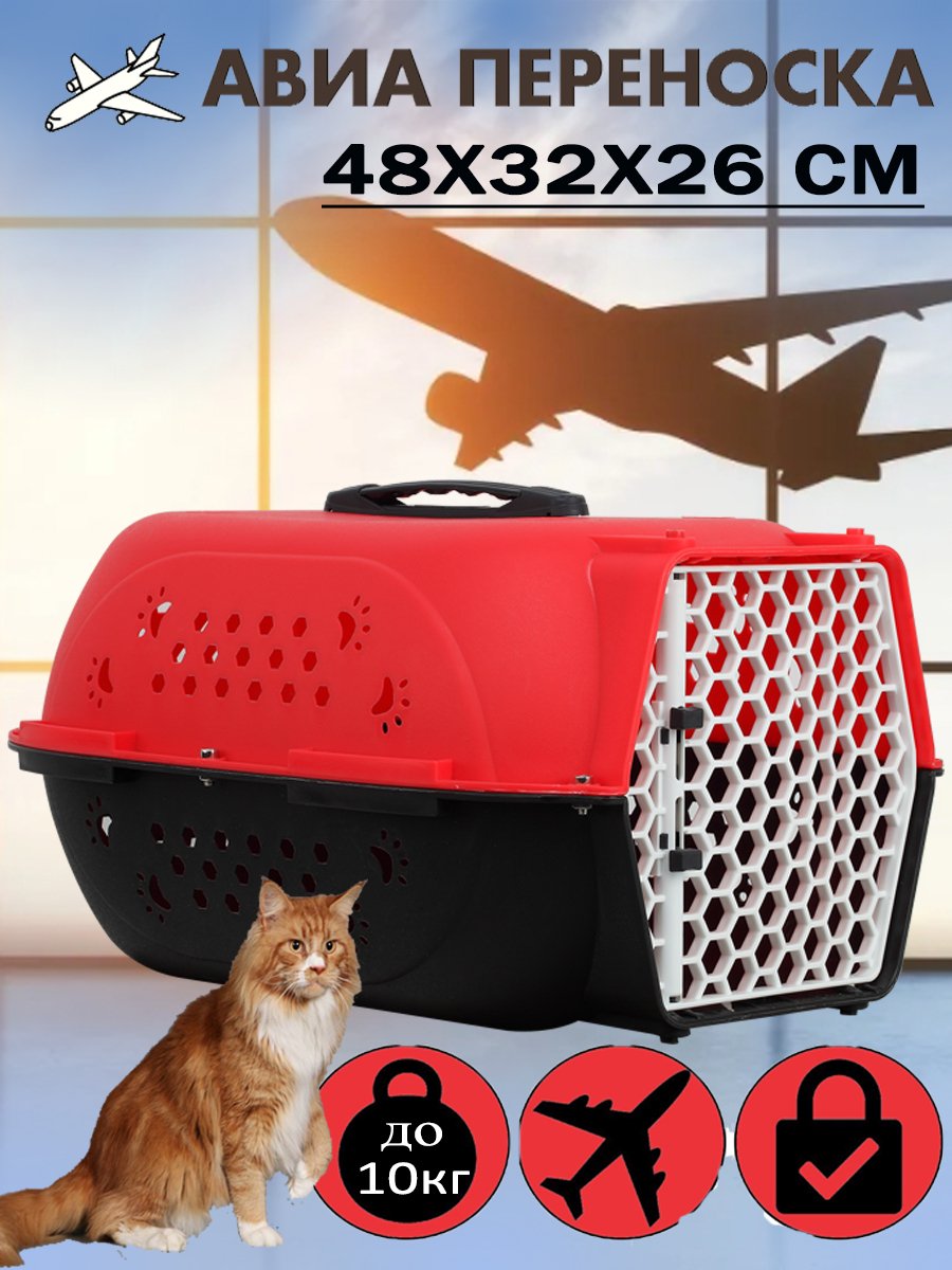 HP-A01 Авиа переноска для домашних животных "Чистый котик" 48,5*32*30 см красный