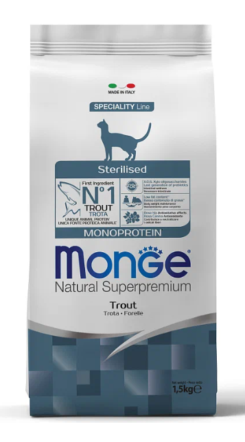 Monge Cat Monoprotein Sterilised Trout корм для стерилизованных кошек с форелью 1,5 кг