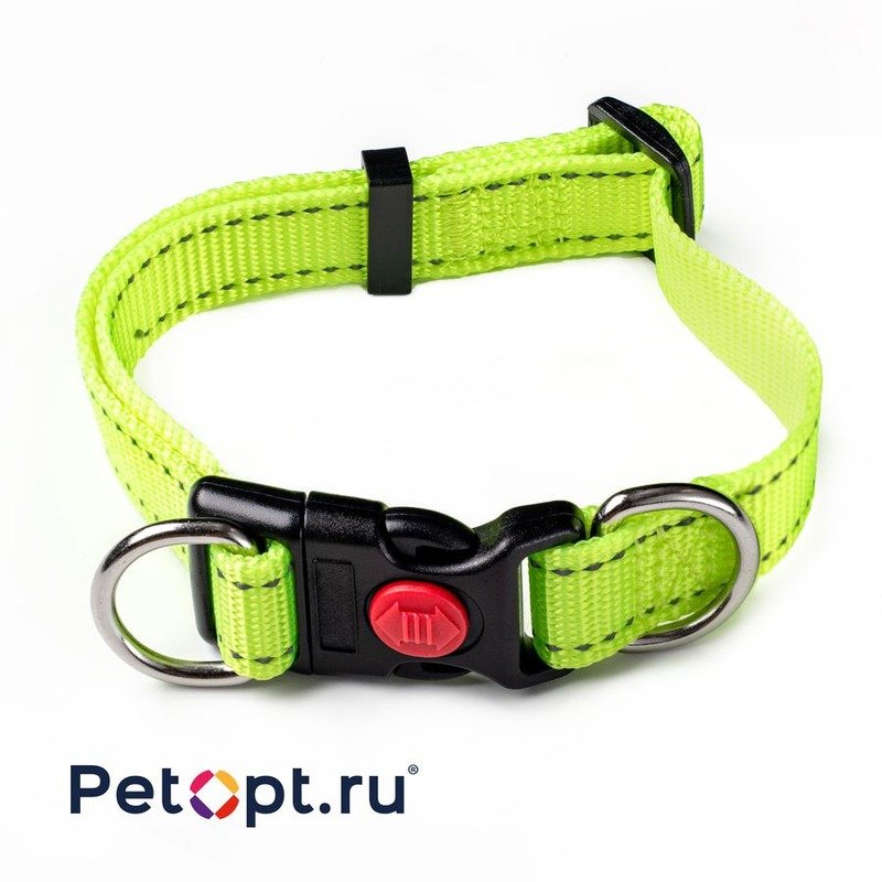10010064 PetOpt Ошейник светоотражающий нейлон регулируемый с фиксатором Флуоресцентный желтый M-25m