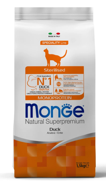 Monge Cat Monoprotein Sterilised Duck корм для стерилизованных кошек с уткой 1,5 кг