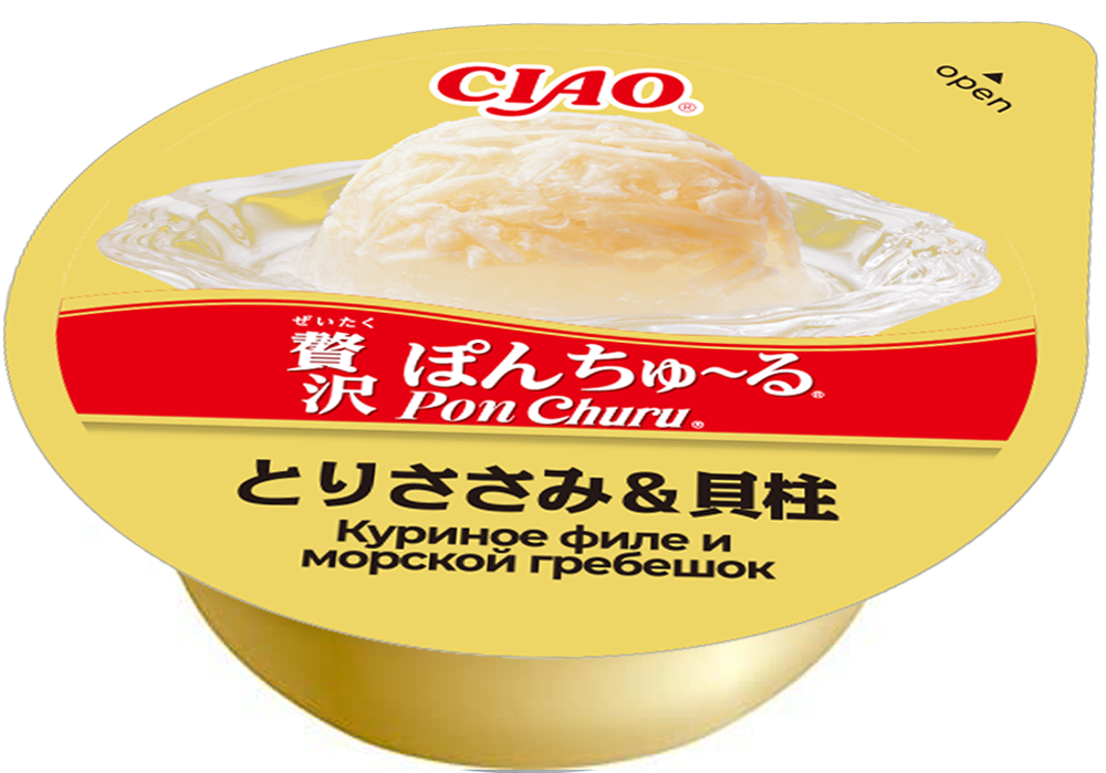 INABA Pon Лакомство суфле для кошек Churu Куриное филе и морской гребешок 35г