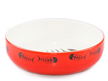 Миска Mr.Kranch керамическая для кошек 300 мл красно-белая с рыбками