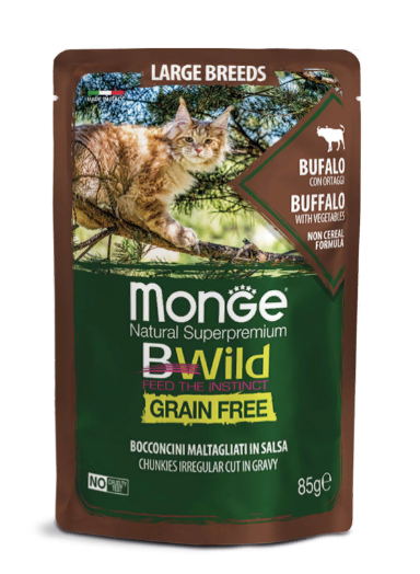 Monge Cat BWild GRAIN FREE паучи из мяса буйвола с овощами для кошек крупных пород 85г