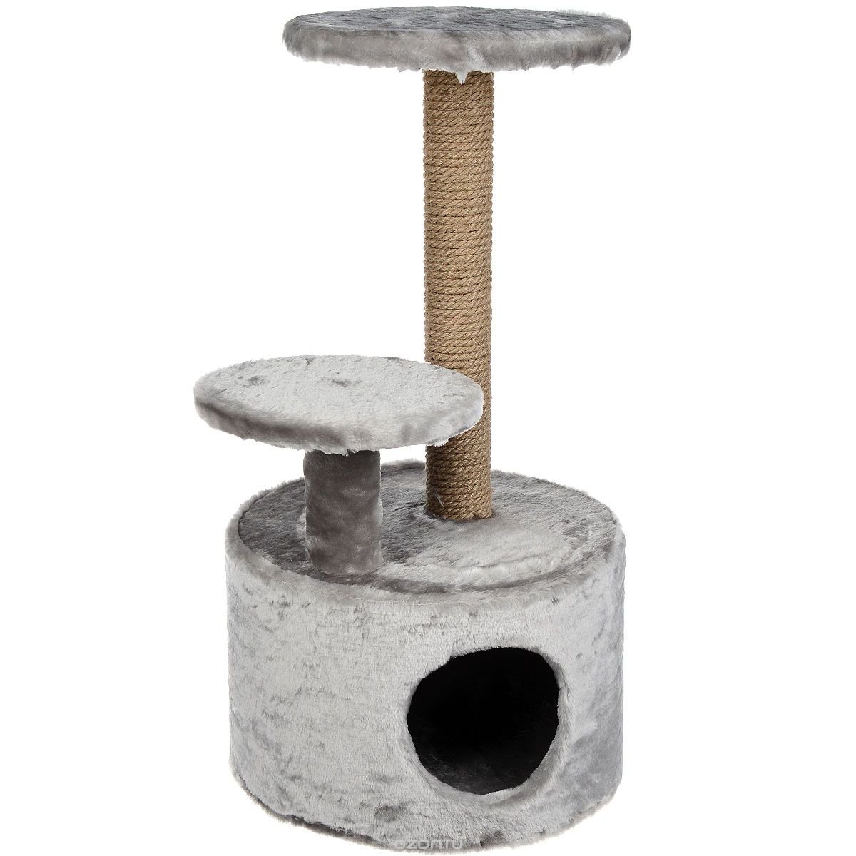 Когтеточка Дом круглый +2ст(КТ-Дом-СУВЕНИР) мех/джут 37*82 см