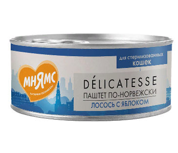 Влажный корм Мнямс Лосось с яблоком для стерилизованных кошек "Паштет по-норвежски" 100 г