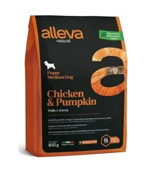 Корм для щенков Аллева Натурал с курицей и тыквой. Медиум 0,8 кг