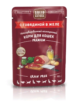 Solid Natura Premium кусочки в желе с яненком для стерил.  пауч для кошек 0,085кг