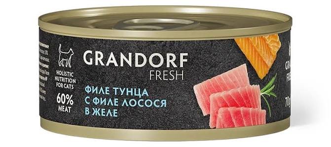 Консервы для кошек GRANDORF FRESH Филе тунца с филе лосося в желе 70 г