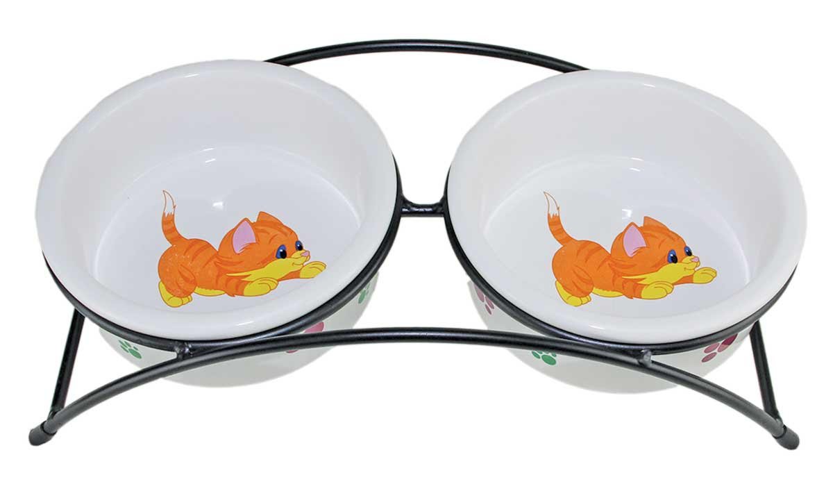 Подставка с керамическими мисками "Рыжие котята" (2х0,27 л.)