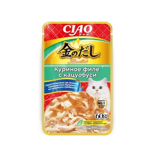 INABA Kinnodashi корм влажн для кошек куриное филе с кацуобуси, пауч 60г Инаба RU208
