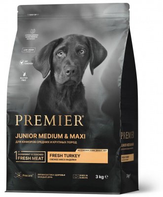 Premier Dog Turkey JUNIOR Medium&Maxi (Свежее мясо индейки для юниоров средних и крупных пород) 3 кг