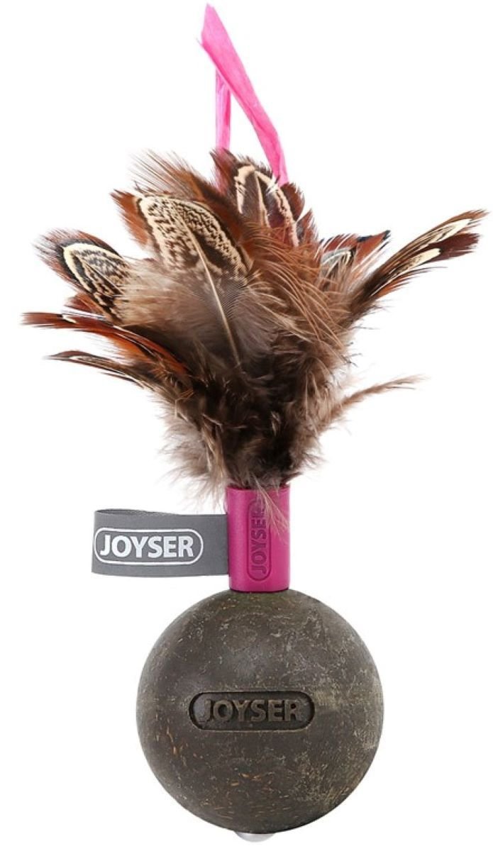 Игрушка для кошек JOYSER Catnip Ball Мячик из спресованной кошачьей мяты с перьями розовый 13см