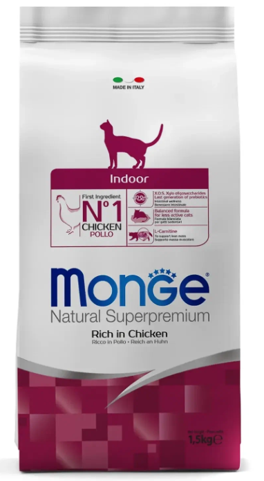 Сухой корм Monge Cat Daily Line Indoor для домашних кошек, из курицы 1,5 кг