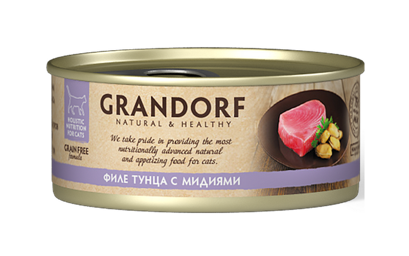 Консервы для кошек GRANDORF Филе тунца с мидиями 70 гр.