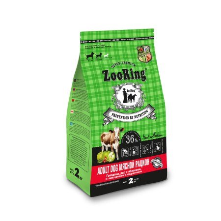 Zooring Adult Dog Мясной рацион Говядина, рис с яблоками с глюкозамином и хондроитином 2 кг