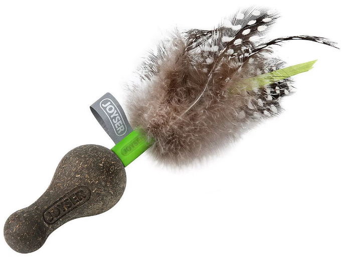 Игрушка для кошек JOYSER Catnip DuoBall из спресованной кошачьей мяты с перьями зеленая 21см