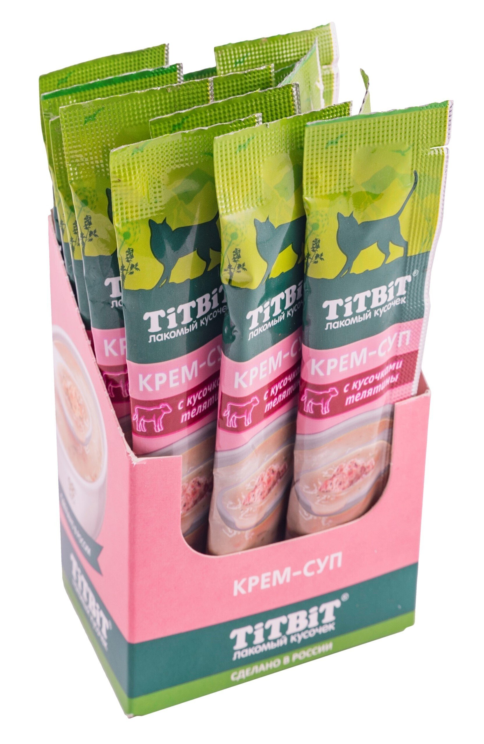 ЛАКОМСТВО "TITBIT" Д/КОШЕК КРЕМ-СУП С КУСОЧКАМИ ТЕЛЯТИНЫ 10г (16шт) 014646 1/16