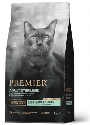 Premier Cat Lamb & Turkey STERILISED (Свежее мясо ягненка с индейкой для кошек) 2 кг