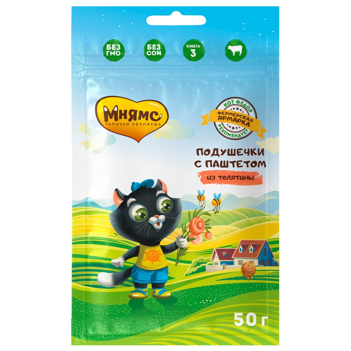 Мнямс Лакомство для котят «хрустящие подушечки с паштетом из телятины линии Кот Федор "Фермерская Яр