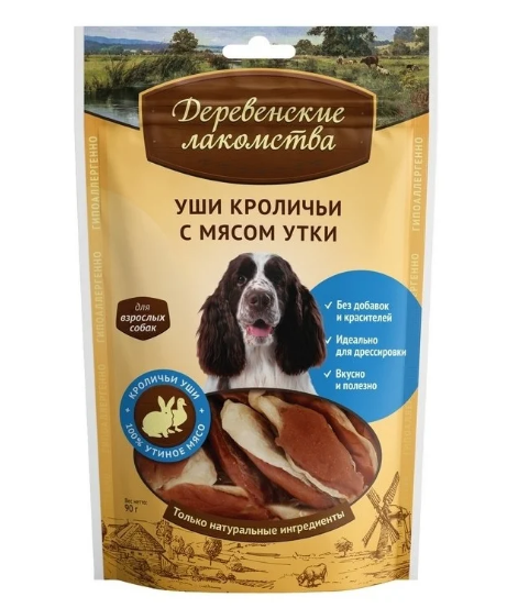 Деревенские лакомства: уши кроличьи с мясом утки, 90г
