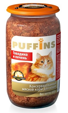 "PUFFINS" КОНС Д/К 650гр (ЯГНЕНОК) УЛУЧ.РЕЦЕПТ СТЕКЛО