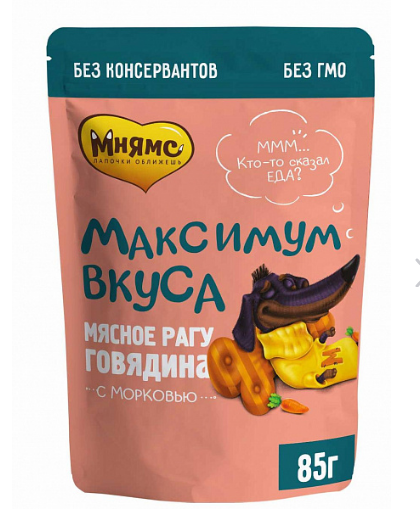 Мнямс пауч мясное рагу с говядиной и морковью для собак "Максимум вкуса" 85 г
