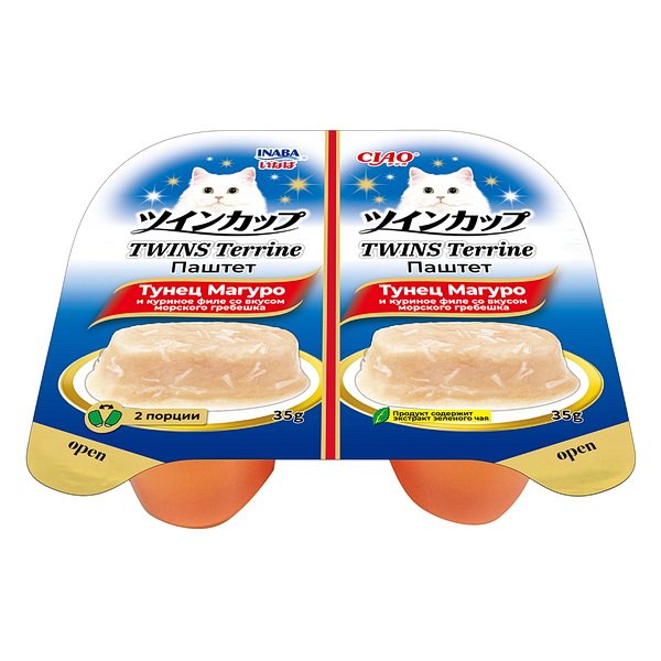 INABA Twins паштет д/коше тунец Магуро, кур. филе со вкусом морс.гребешка,70г(35гх2шт)
