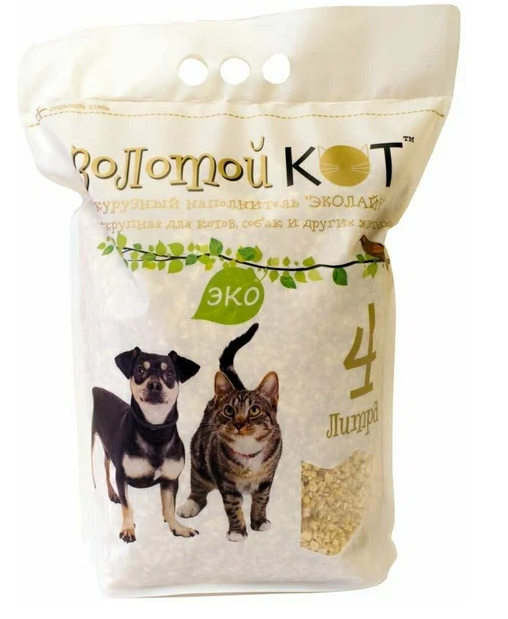 Кукурузный наполнитель ЭКОлайн "Золотой кот" 4 л