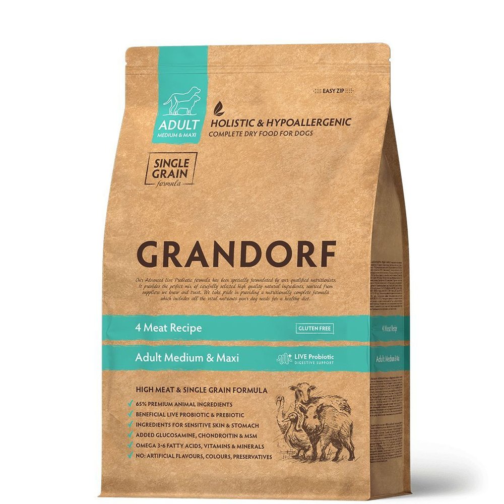NEW GRANDORF DOG 4 Meat MED & MAXI (4 мяса с пробиотиками для средних и крупных пород) 1кг