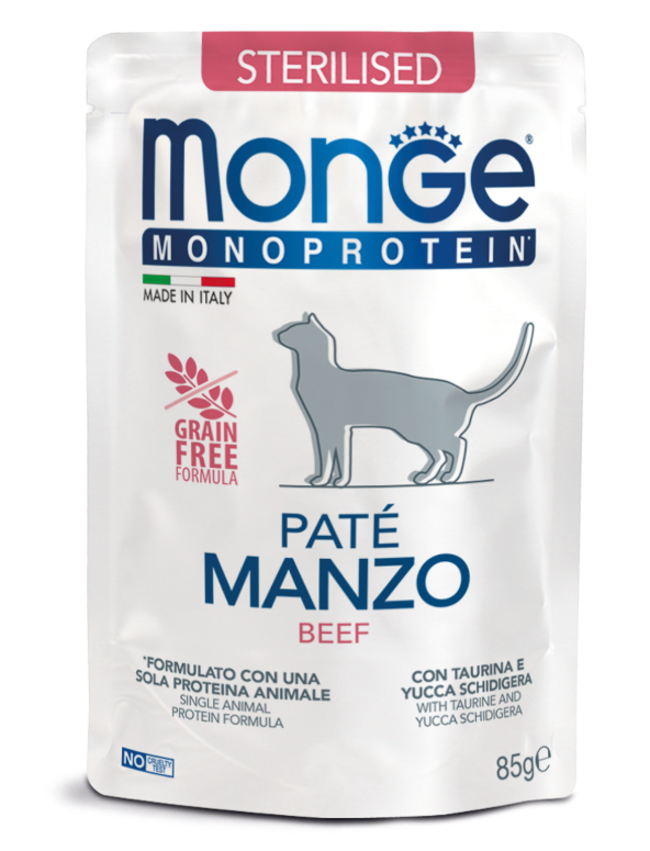 Влажный корм Monge Cat Monoprotein для стерилизованных кошек, из говядины, паучи 85 г